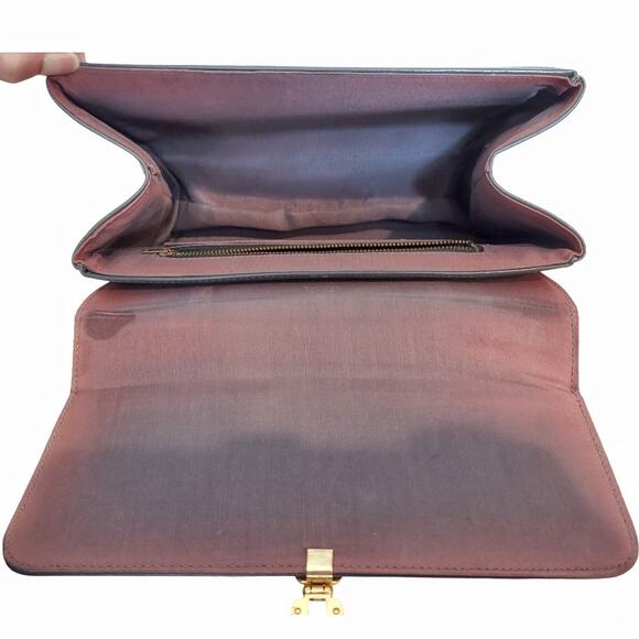 GLAMOUR Vintage Grey Leather Handbag Grandma Core Retro 60's 70's Top Handle - Picture 9 of 11